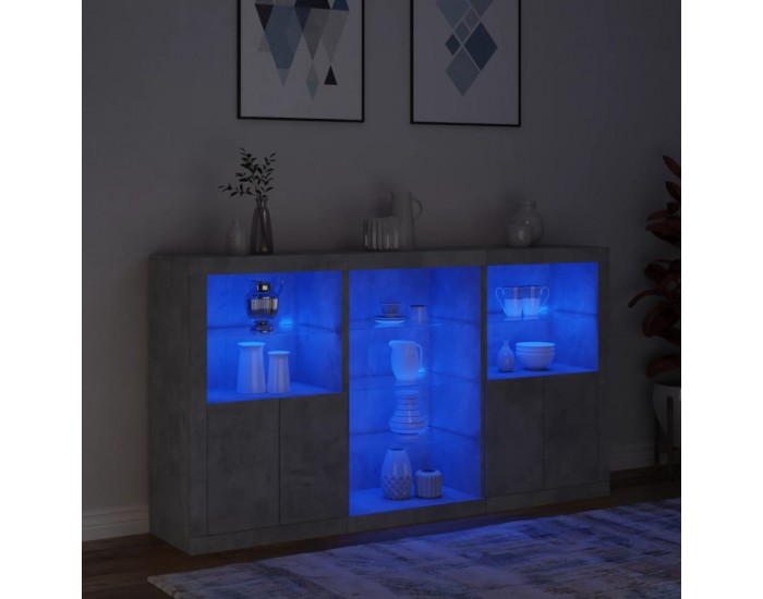 Sonata H Сайдборд с LED светлини, бетонно сив, 181,5x37x100 см