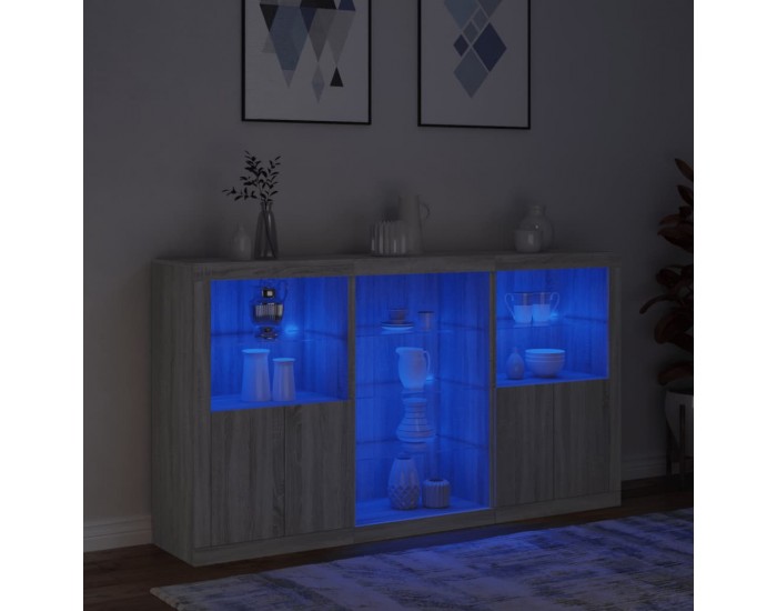 Sonata H Сайдборд с LED светлини, сив сонома, 181,5x37x100 см