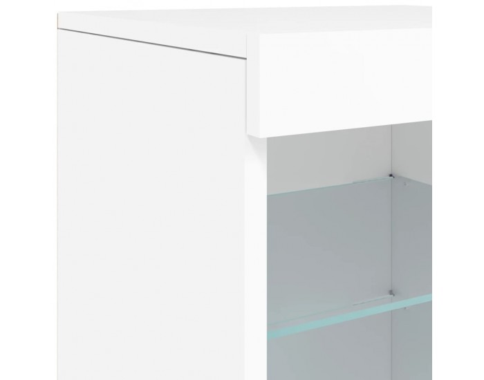 Sonata H Сайдборд с LED светлини, бял, 123x37x67 см