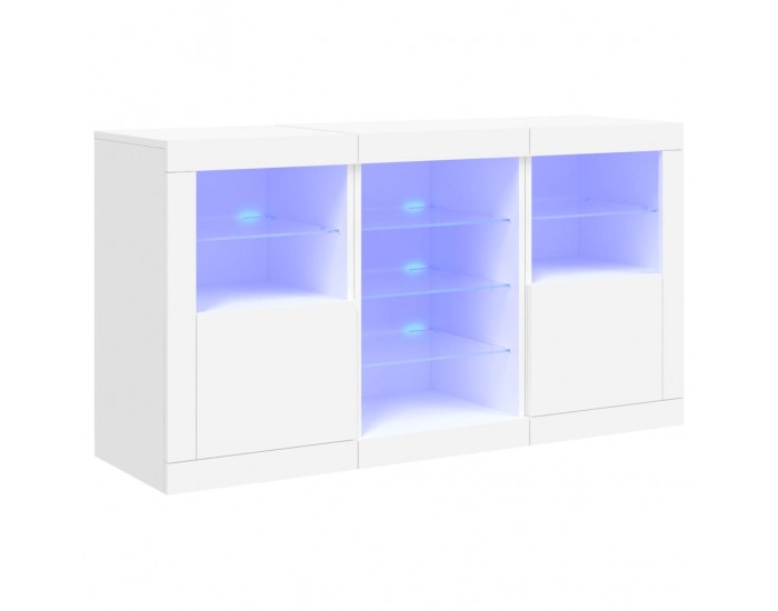 Sonata H Сайдборд с LED светлини, бял, 123x37x67 см