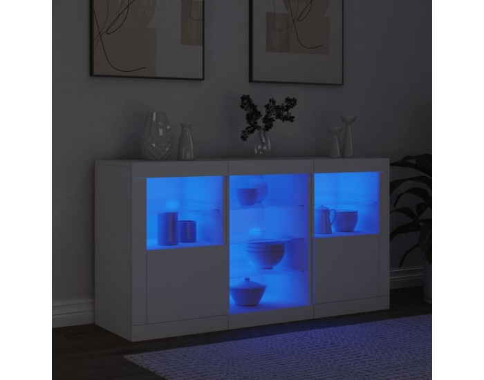 Sonata H Сайдборд с LED светлини, бял, 123x37x67 см