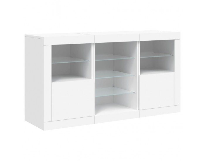 Sonata H Сайдборд с LED светлини, бял, 123x37x67 см