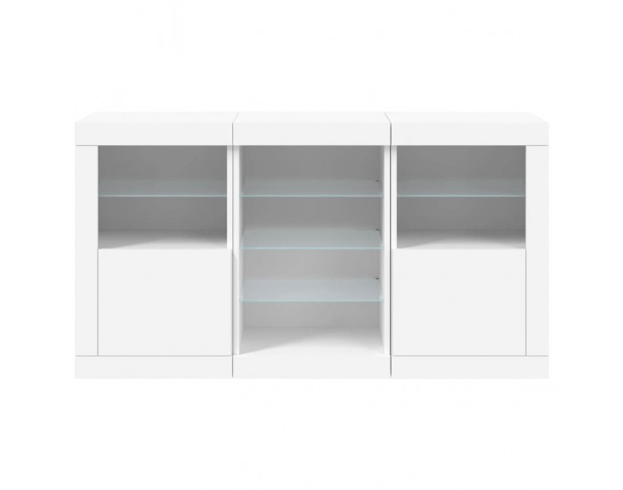 Sonata H Сайдборд с LED светлини, бял, 123x37x67 см