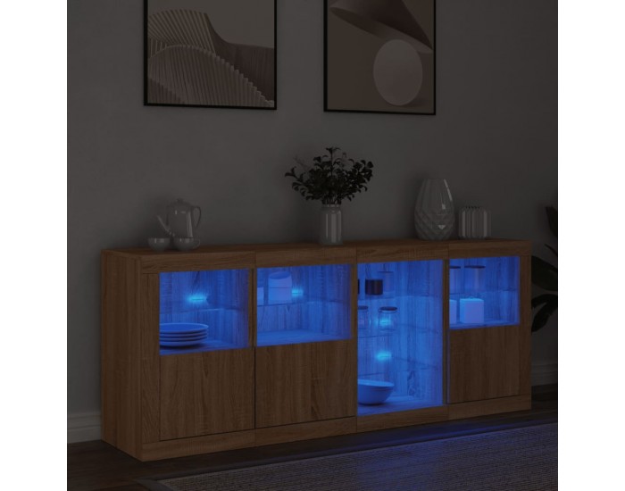 Sonata H Сайдборд с LED светлини, сонома дъб, 164x37x67 см