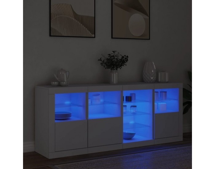 Sonata H Сайдборд с LED светлини, бял, 164x37x67 см
