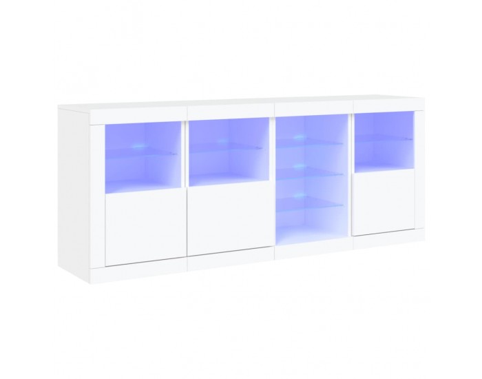 Sonata H Сайдборд с LED светлини, бял, 164x37x67 см