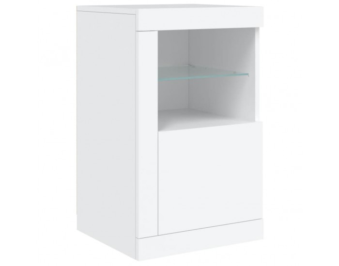 Sonata H Сайдборд с LED светлини, бял, 164x37x67 см