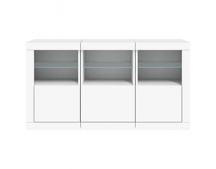 Sonata H Сайдборд с LED светлини, бял, 123x37x67 см