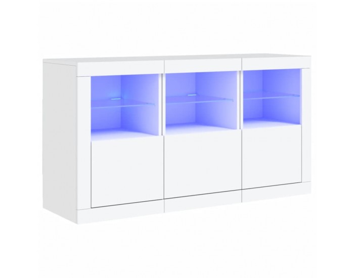 Sonata H Сайдборд с LED светлини, бял, 123x37x67 см