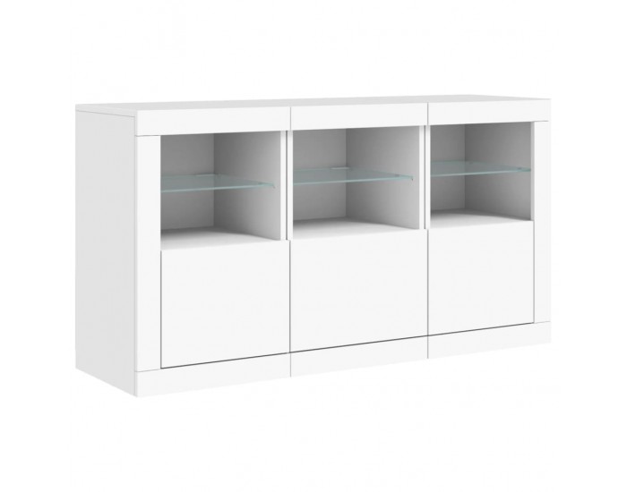 Sonata H Сайдборд с LED светлини, бял, 123x37x67 см