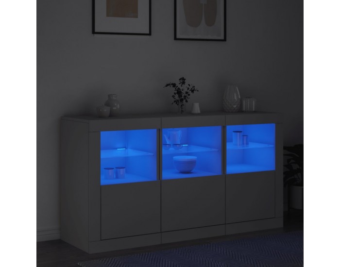 Sonata H Сайдборд с LED светлини, бял, 123x37x67 см