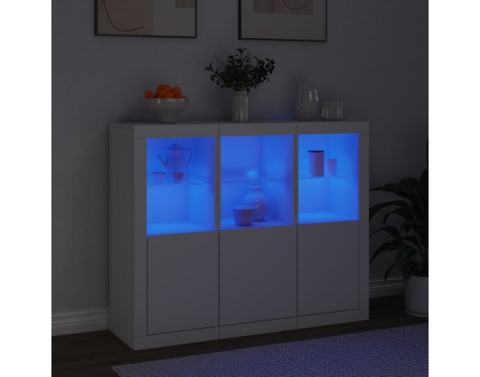 Sonata H Сайдборди с LED осветление, 3 бр, бели, инженерно дърво