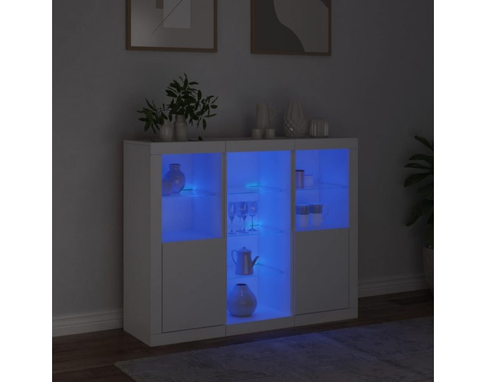 Sonata H Сайдборди с LED осветление, 3 бр, бели, инженерно дърво