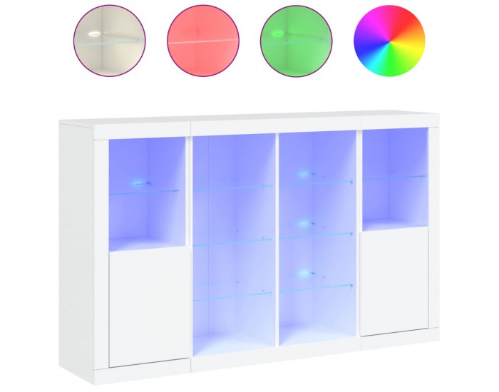 Sonata H Сайдборди с LED осветление, 3 бр, бели, инженерно дърво