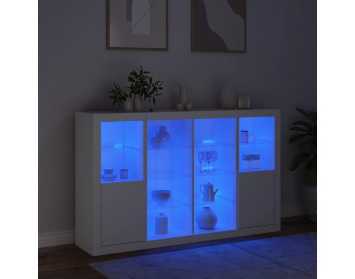 Sonata H Сайдборди с LED осветление, 3 бр, бели, инженерно дърво