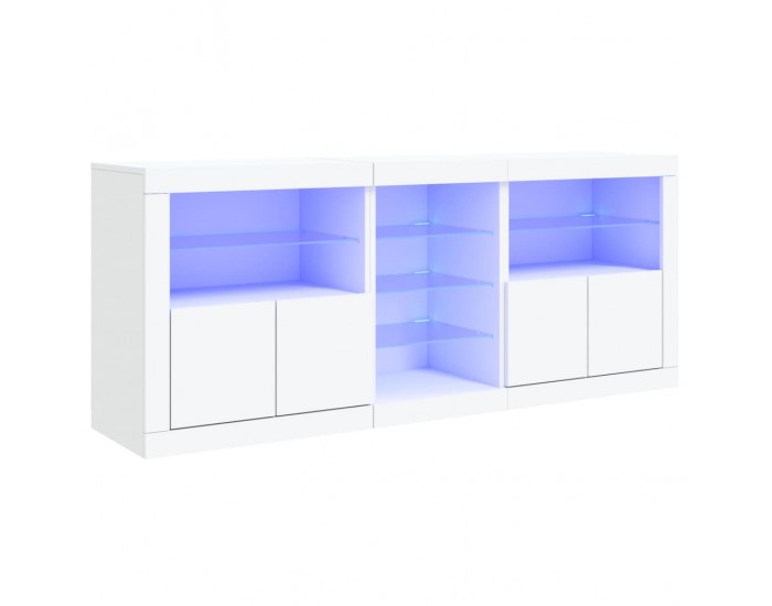Sonata H Сайдборд с LED светлини, бял, 162x37x67 см