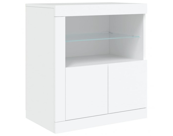 Sonata H Сайдборд с LED светлини, бял, 162x37x67 см