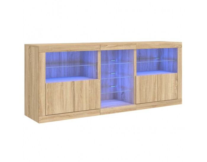 Sonata H Сайдборд с LED светлини, сонома дъб, 162x37x67 см