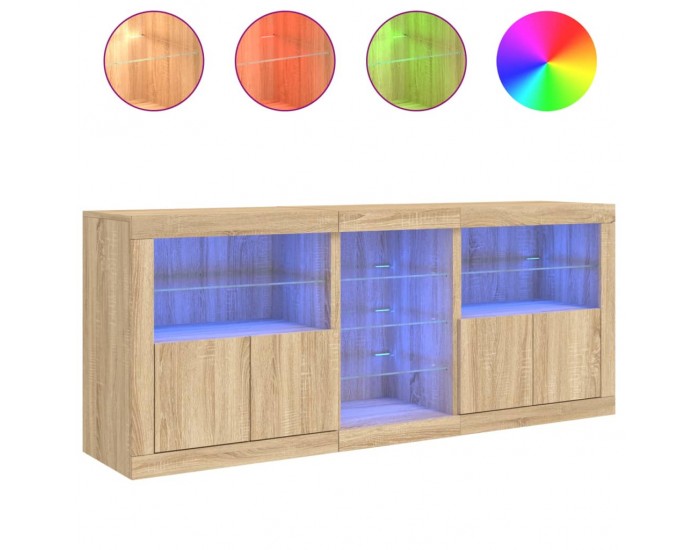 Sonata H Сайдборд с LED светлини, сонома дъб, 162x37x67 см