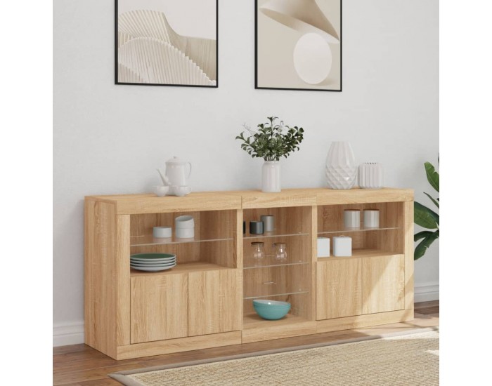 Sonata H Сайдборд с LED светлини, сонома дъб, 162x37x67 см