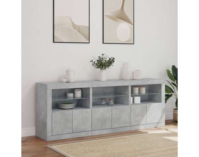 Sonata H Сайдборд с LED светлини, бетонно сив, 181,5x37x67 см