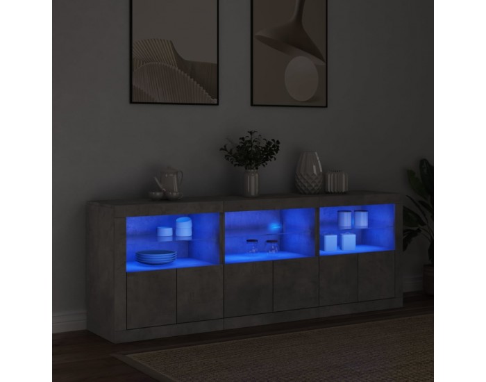 Sonata H Сайдборд с LED светлини, бетонно сив, 181,5x37x67 см