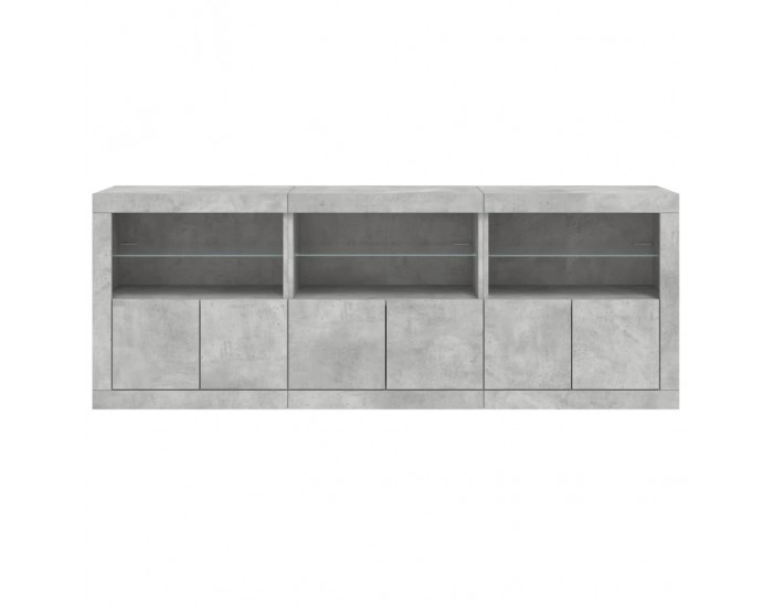 Sonata H Сайдборд с LED светлини, бетонно сив, 181,5x37x67 см