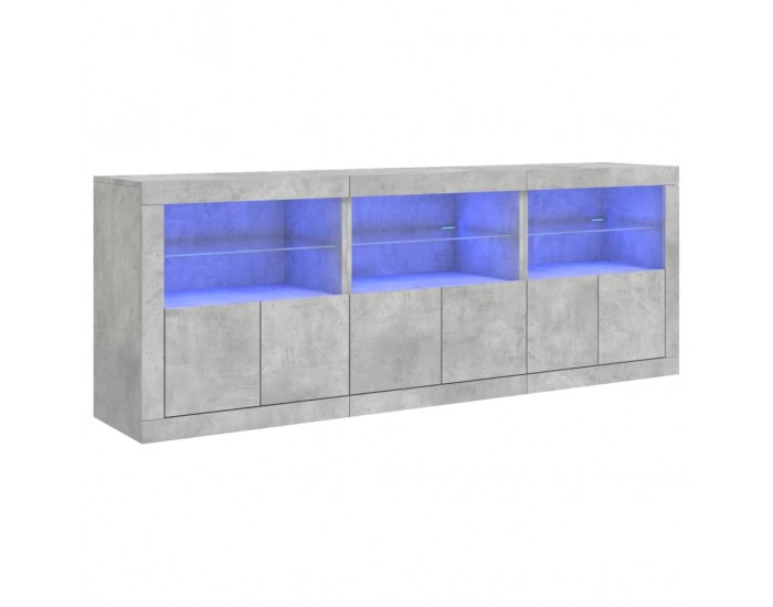 Sonata H Сайдборд с LED светлини, бетонно сив, 181,5x37x67 см
