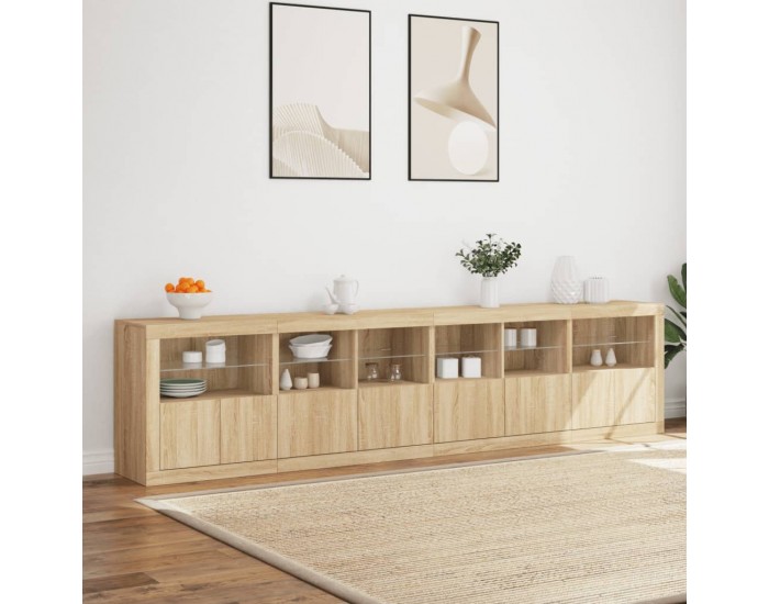 Sonata H Сайдборд с LED светлини, сонома дъб, 283x37x67 см