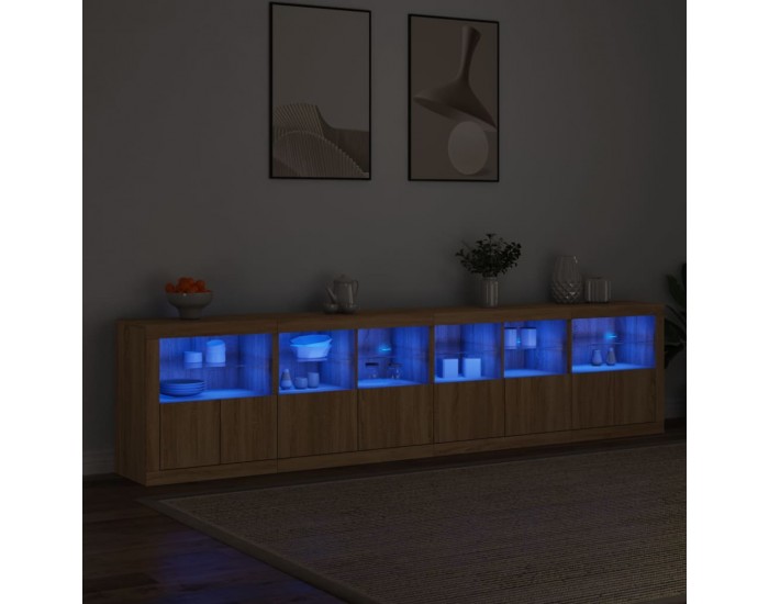 Sonata H Сайдборд с LED светлини, сонома дъб, 283x37x67 см