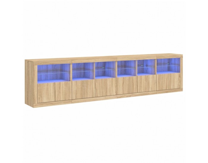 Sonata H Сайдборд с LED светлини, сонома дъб, 283x37x67 см
