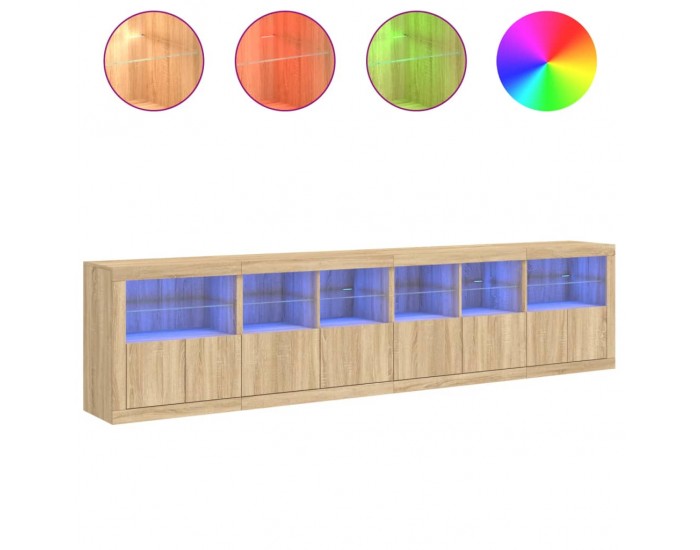 Sonata H Сайдборд с LED светлини, сонома дъб, 283x37x67 см
