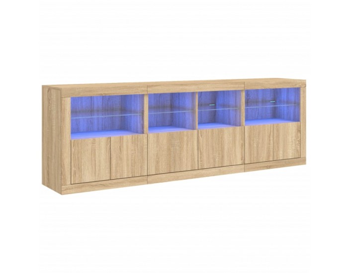 Sonata H Сайдборд с LED светлини, сонома дъб, 202x37x67 см