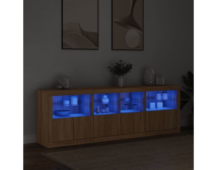 Sonata H Сайдборд с LED светлини, сонома дъб, 202x37x67 см
