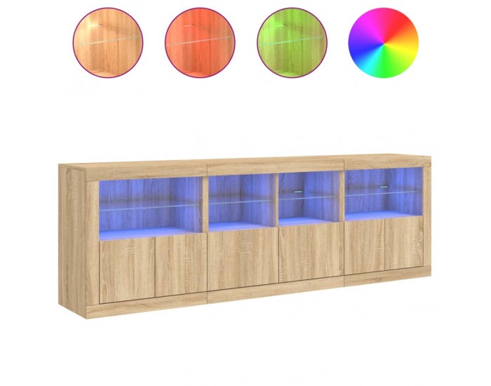 Sonata H Сайдборд с LED светлини, сонома дъб, 202x37x67 см