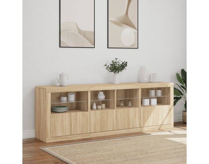 Sonata H Сайдборд с LED светлини, сонома дъб, 202x37x67 см
