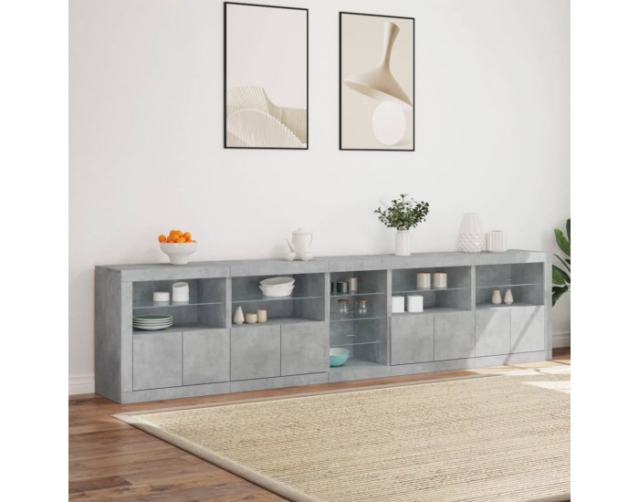 Sonata H Сайдборд с LED светлини, бетонно сив, 283x37x67 см