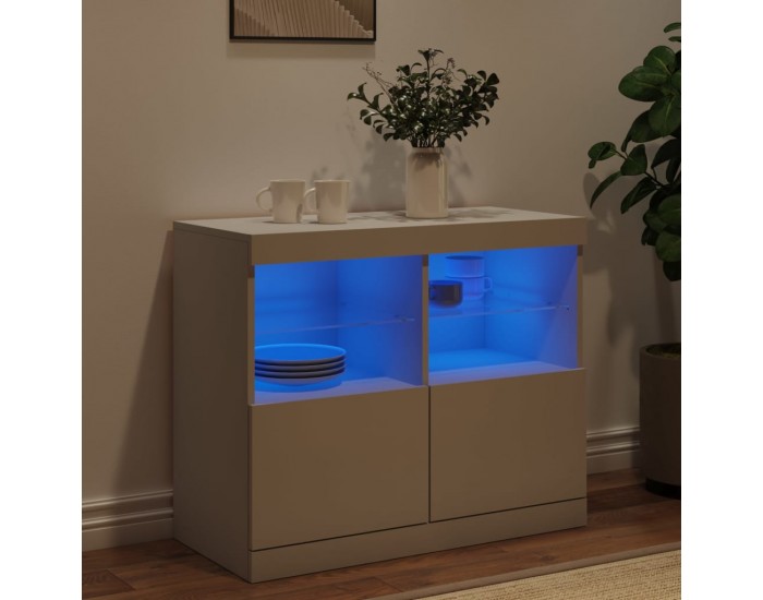 Sonata H Сайдборд с LED светлини, бял, 81x37x67 см