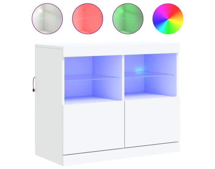 Sonata H Сайдборд с LED светлини, бял, 81x37x67 см