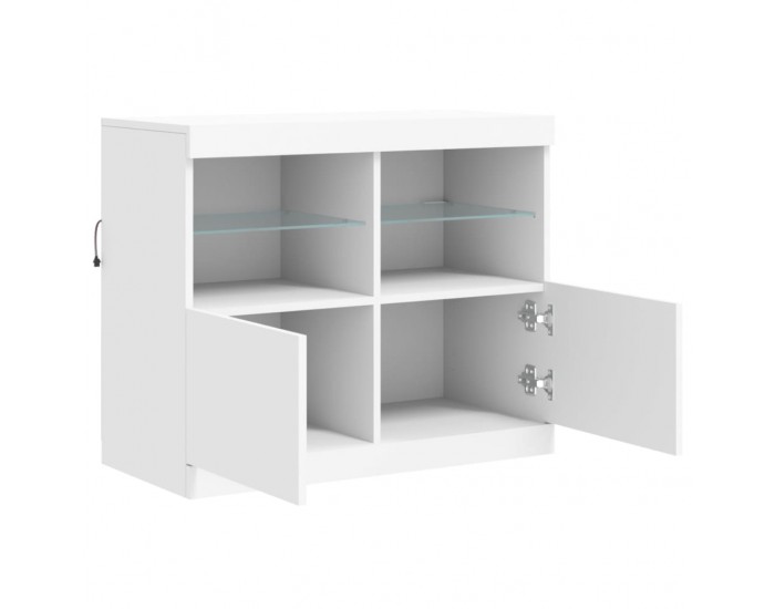 Sonata H Сайдборд с LED светлини, бял, 81x37x67 см