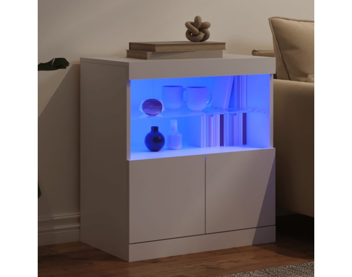 Sonata H Сайдборд с LED светлини, бял, 60x37x67 см