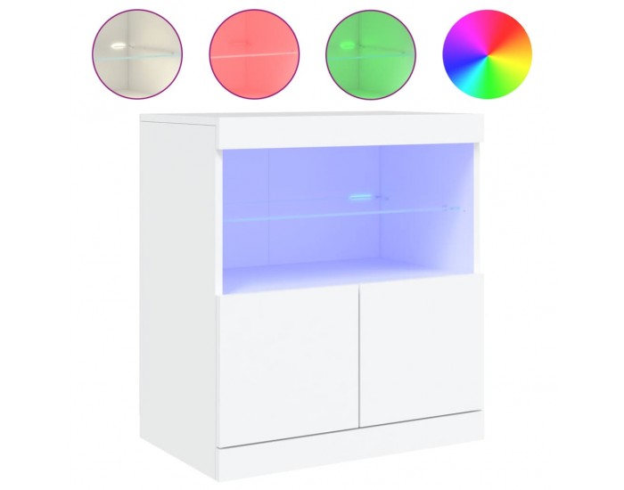 Sonata H Сайдборд с LED светлини, бял, 60x37x67 см