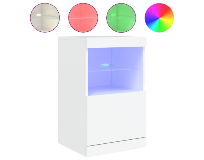 Sonata H Сайдборд с LED светлини, бял, 41x37x67 см