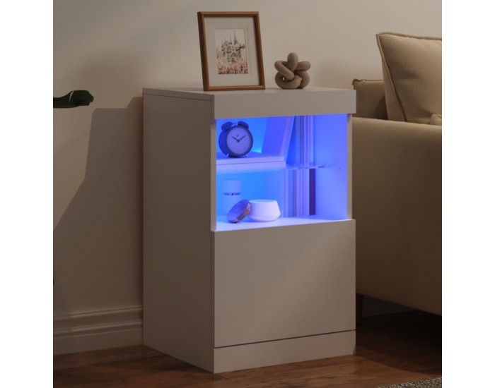 Sonata H Сайдборд с LED светлини, бял, 41x37x67 см