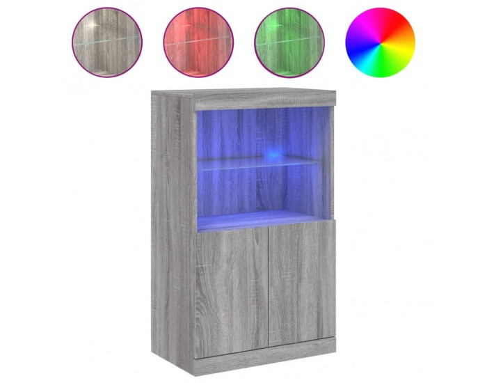 Sonata H Сайдборд с LED светлини, сив сонома, 60,5x37x100 см