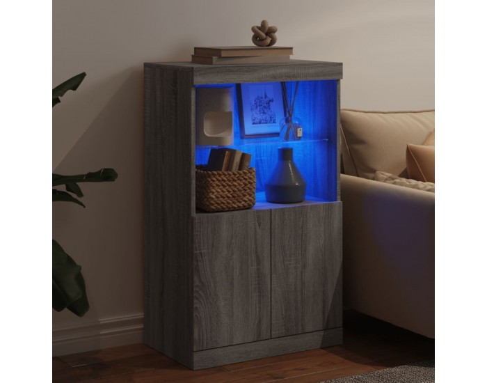 Sonata H Сайдборд с LED светлини, сив сонома, 60,5x37x100 см