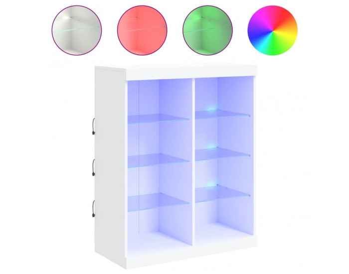 Sonata H Сайдборд с LED светлини, бял, 81x37x100 см