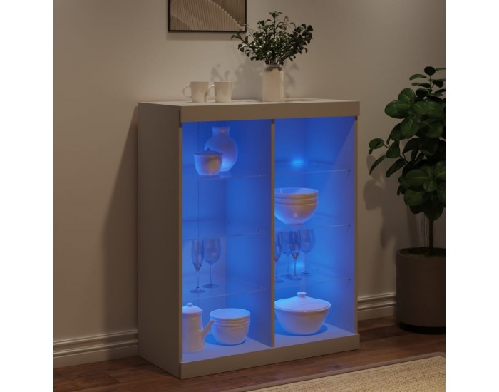Sonata H Сайдборд с LED светлини, бял, 81x37x100 см