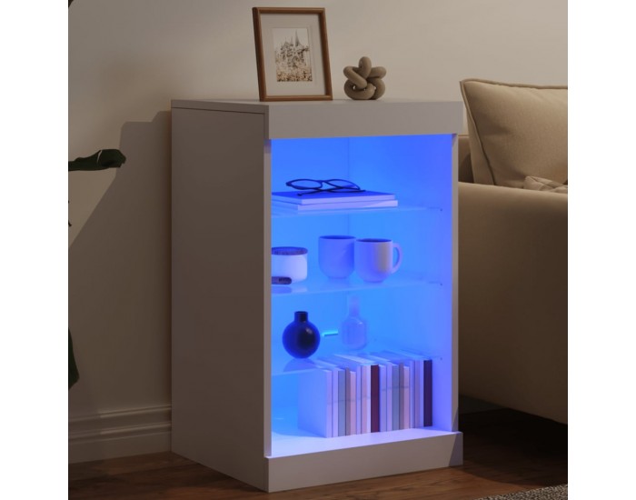 Sonata H Сайдборд с LED светлини, бял, 41x37x67 см