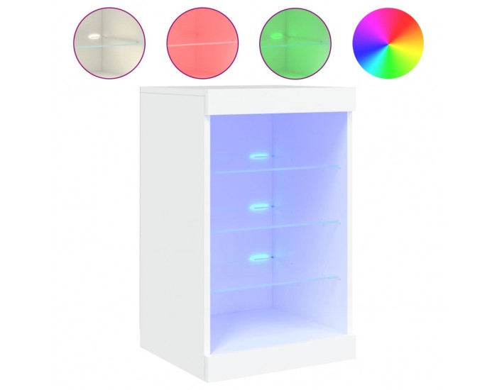 Sonata H Сайдборд с LED светлини, бял, 41x37x67 см
